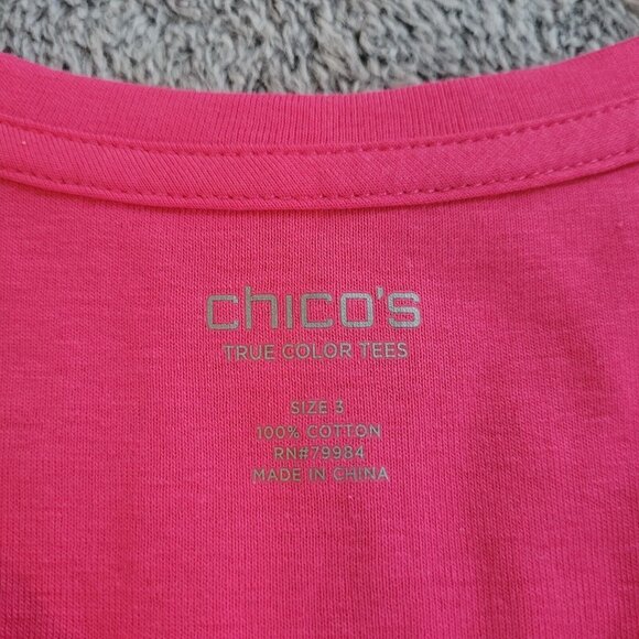 CHicos True Color Tee Top Size XL Pink 100% Cotton V Neck Comfort Gianna 17235 - Picture 3 of 11